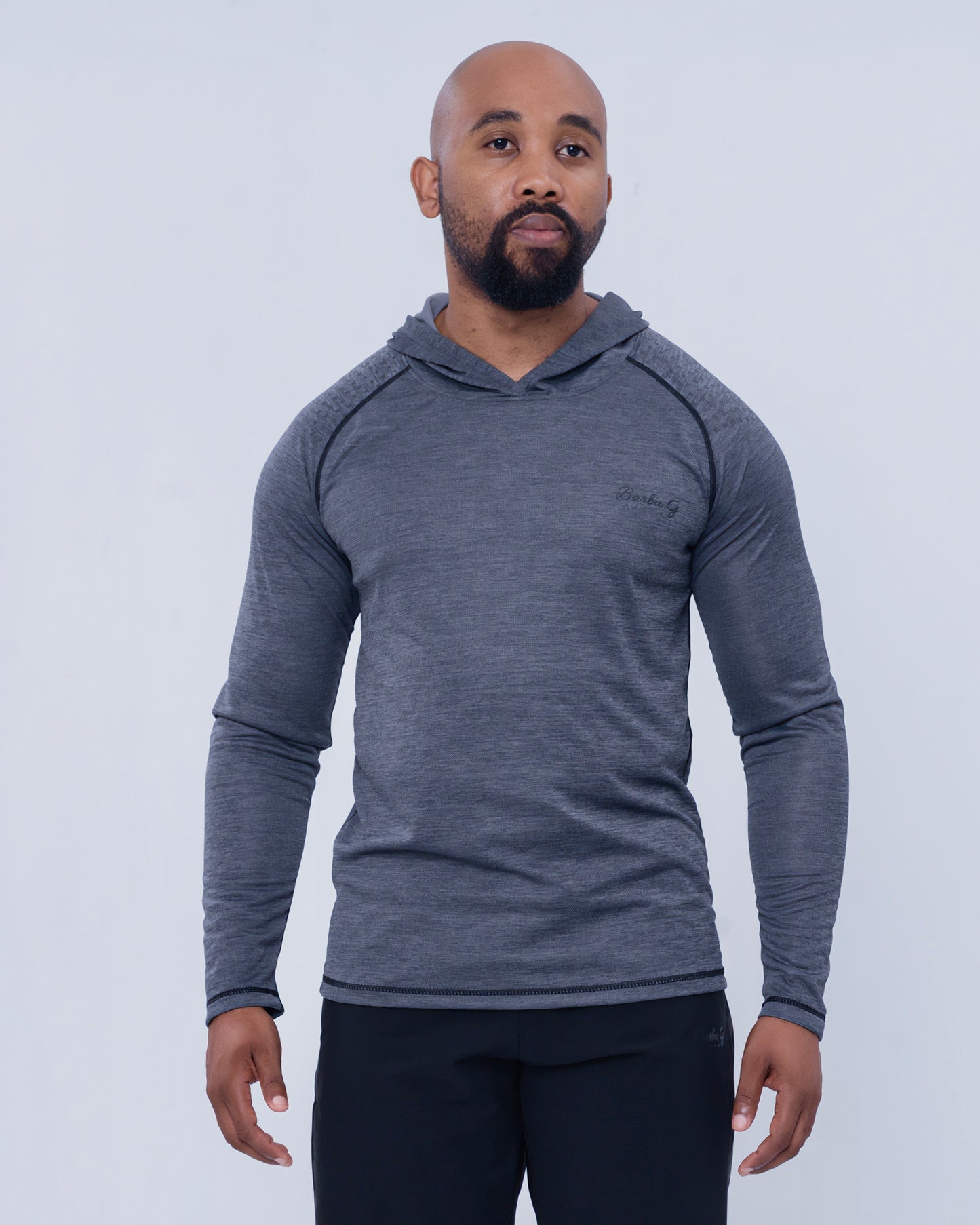 Men's Grey & Black Active Long Sleeve Top - Performance Gym Shirt | BARBU G