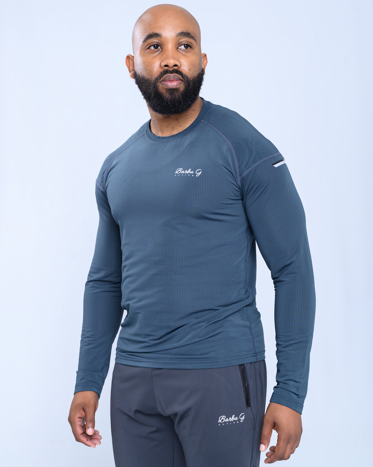 Men's Blue/Green Active Long Sleeve Top - Performance Gym Shirt | BARBU G