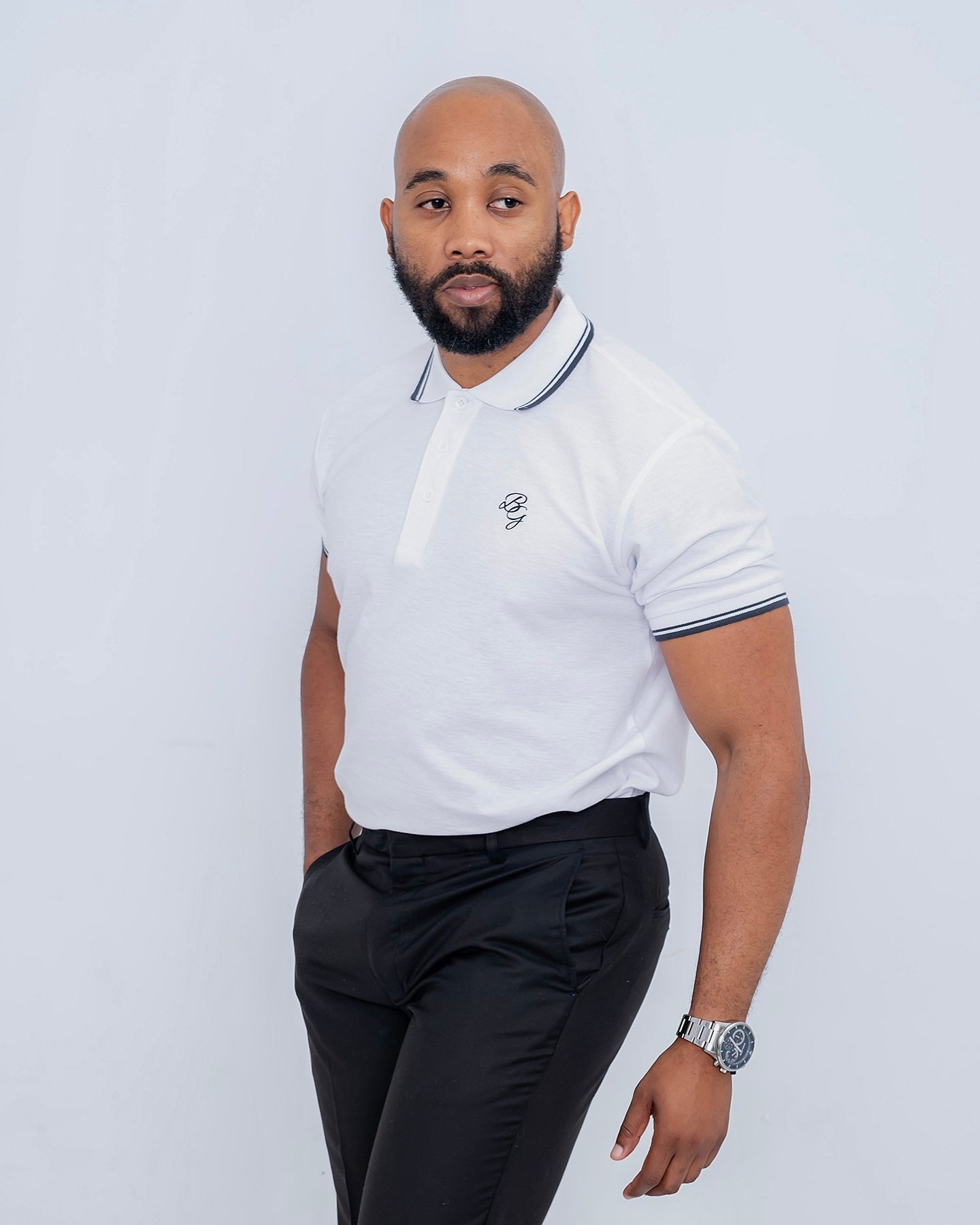 Men's Black Striped Polo Shirt - Slim Fit Golf Shirt