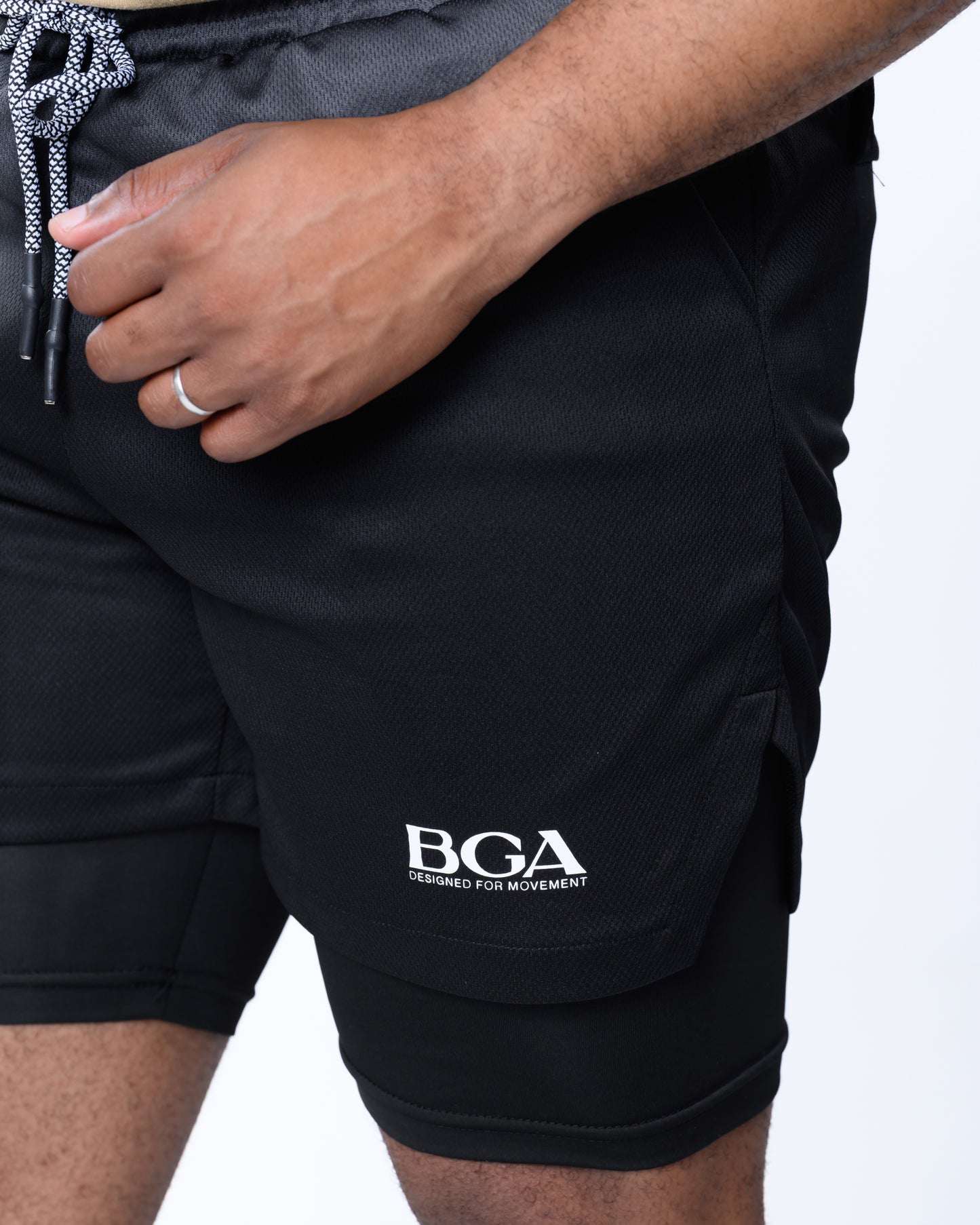 Men's Jet Black 2-in-1 Active Shorts - Compression Gym Shorts | BARBU G