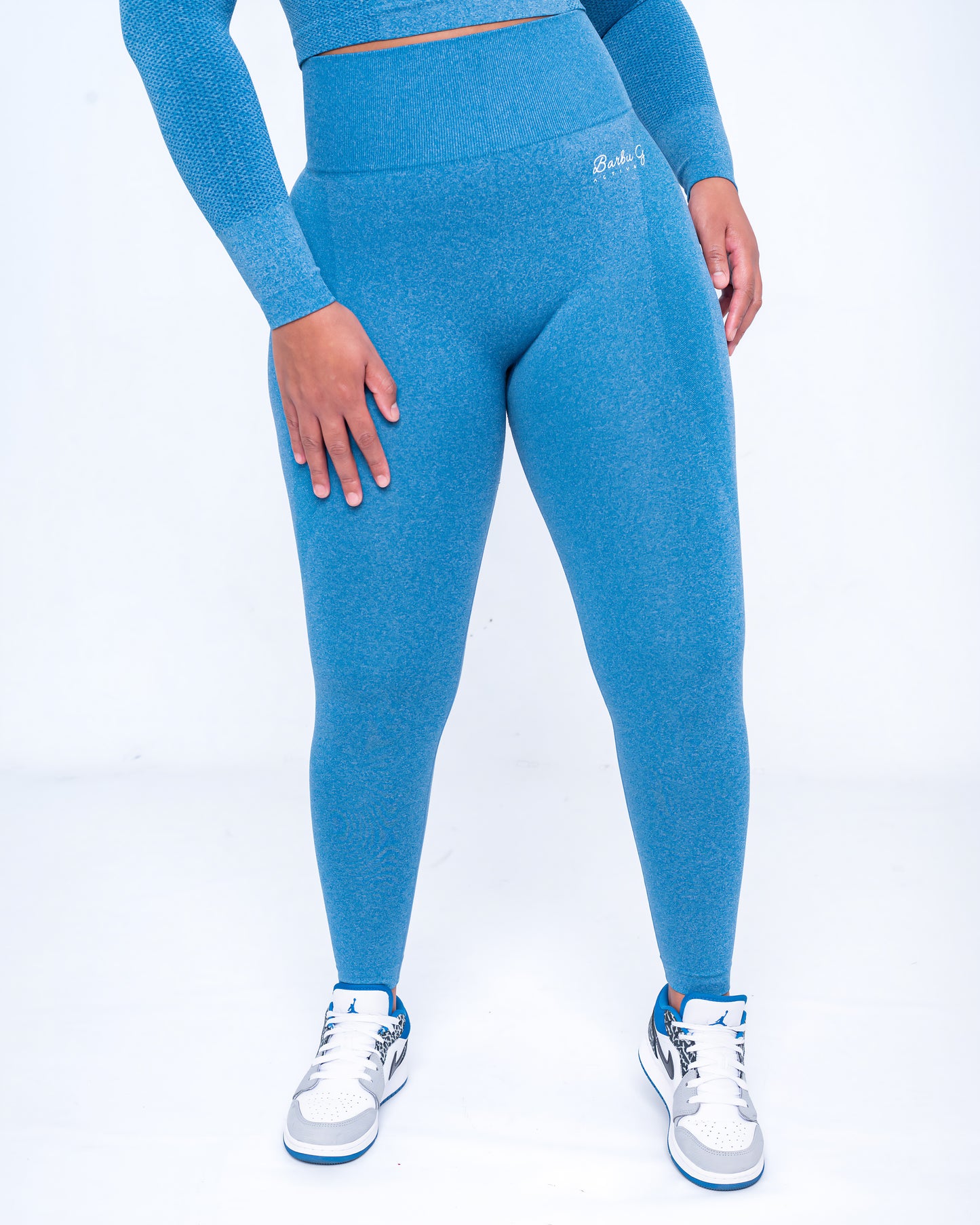 Women's Blue Active Leggings - Seamless High Waisted Gym Leggings | BARBU G