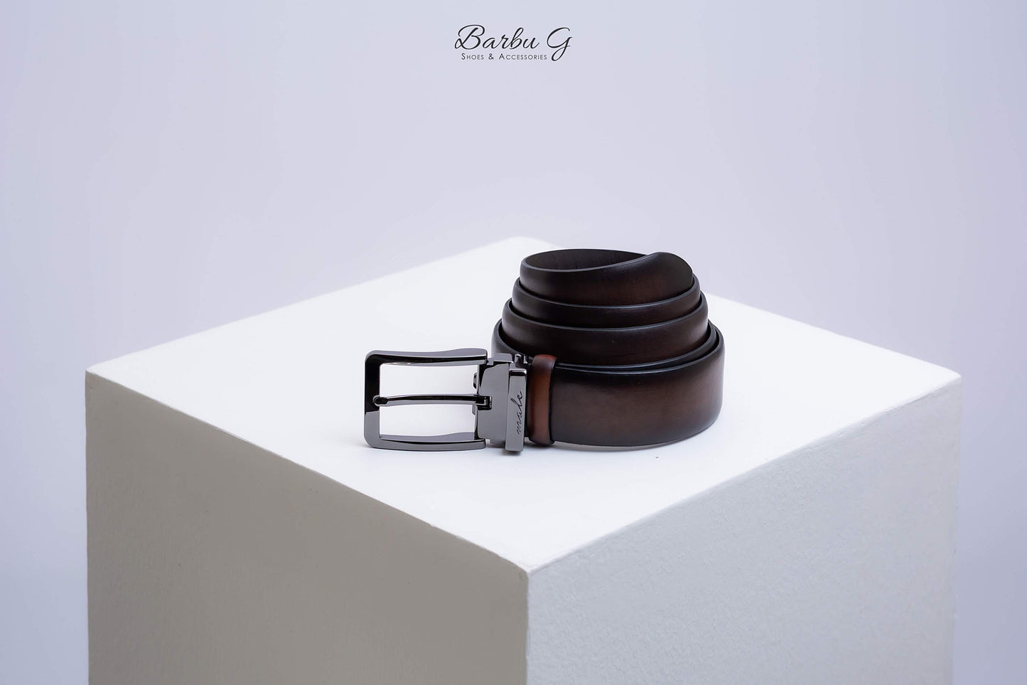 Men's Dark Brown Leather Belt - Genuine Leather Stainless Steel Buckle | BARBU G