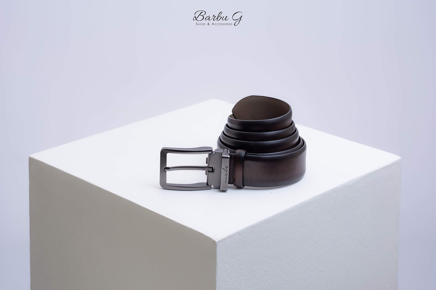 Men's Dark Brown Leather Belt - Genuine Leather with Matte Buckle | BARBU G