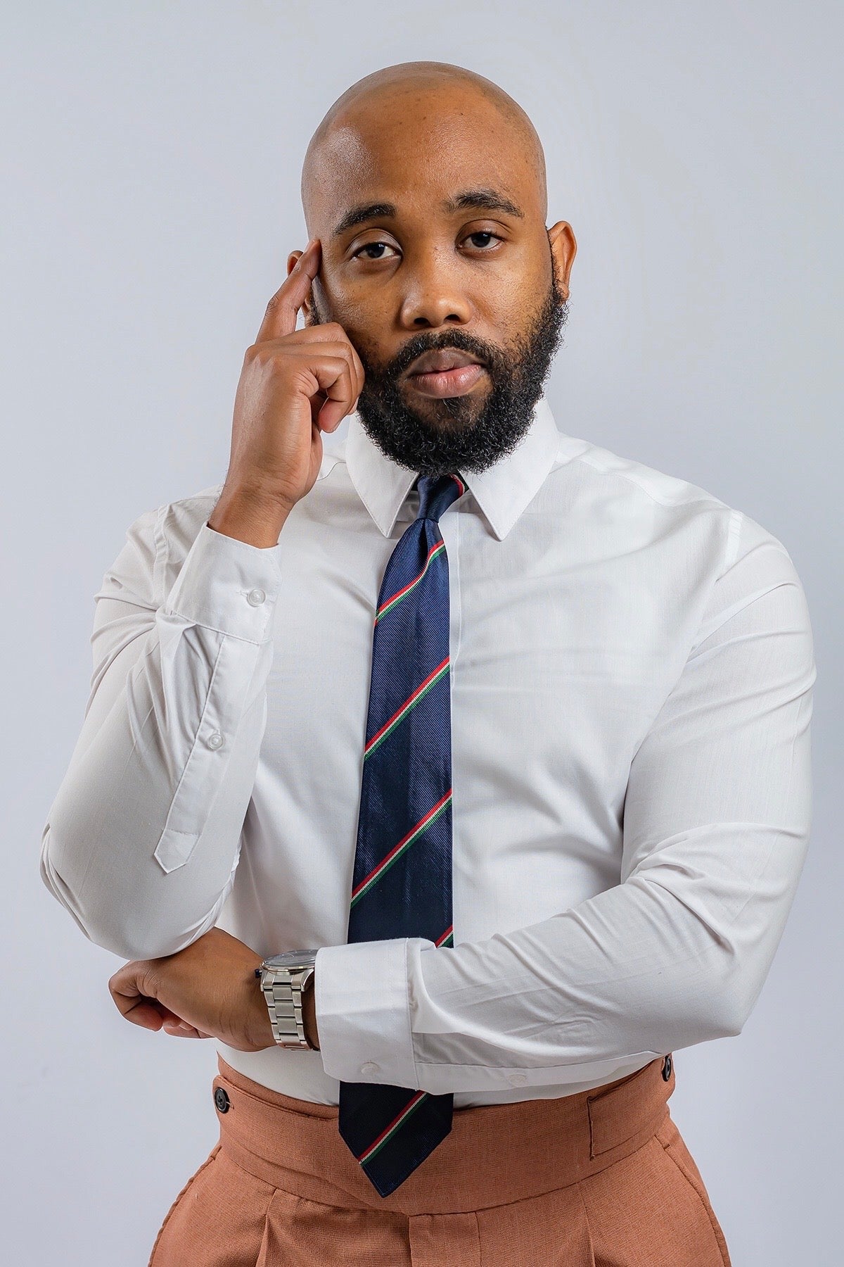 Men's Striped Navy Silk Tie - Unlined Luxury Neckwear