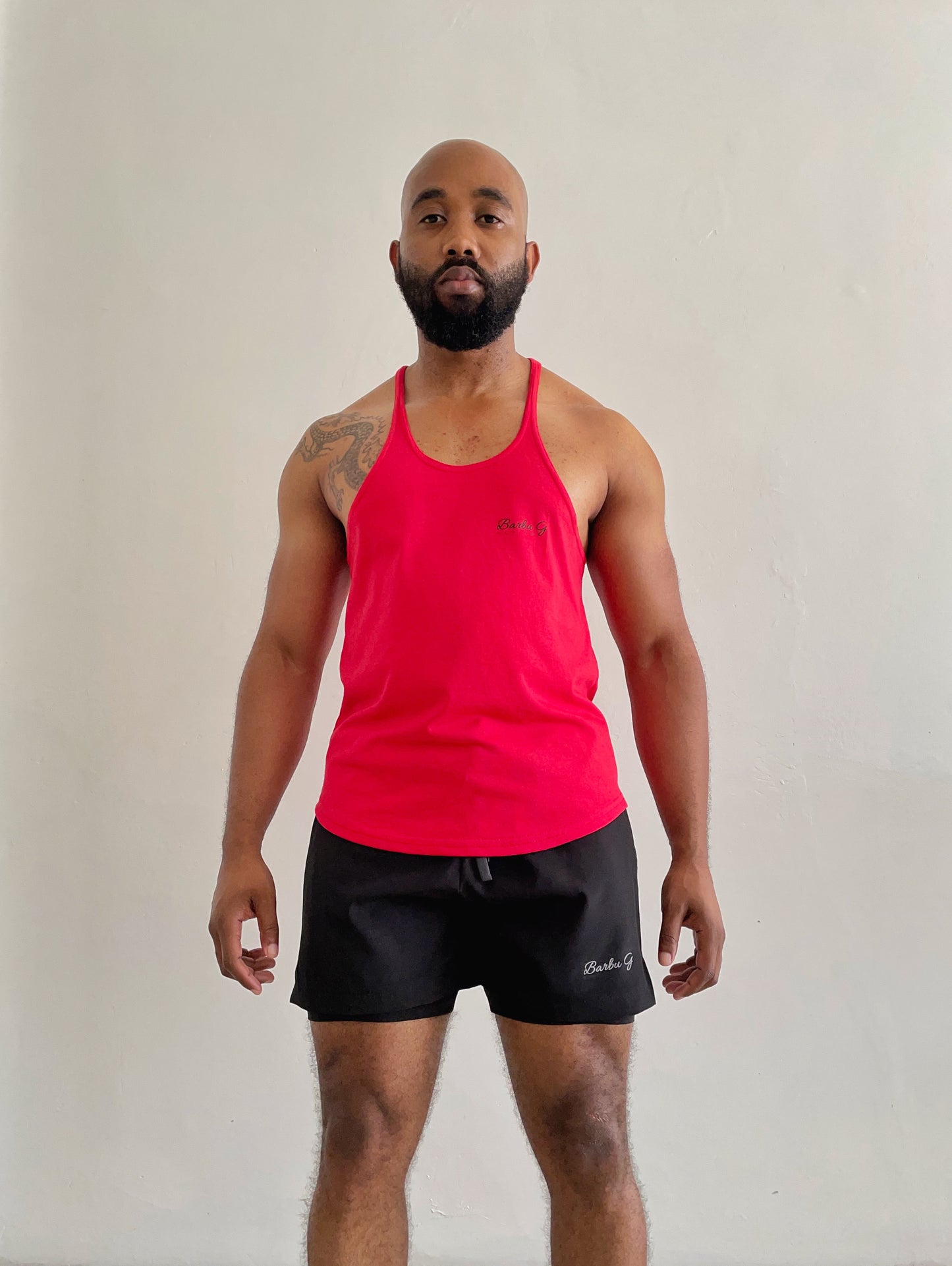 Men's Red Active Vest - Cotton Blend Loose Fit Tank Top | BARBU G