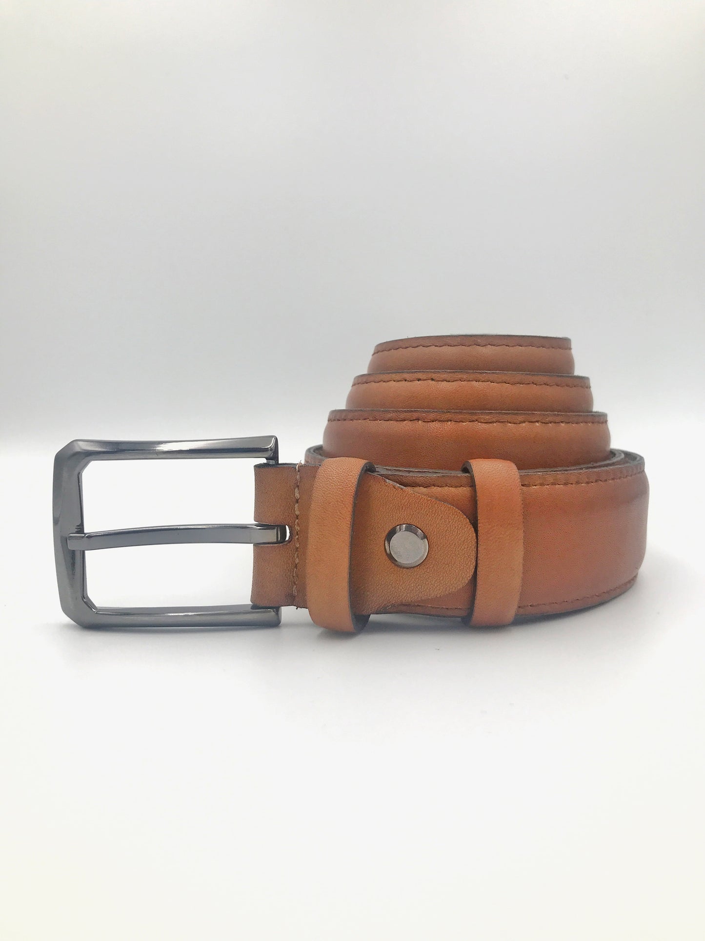 Men's Tan Leather Belt - Genuine Leather Stainless Steel Buckle | BARBU G
