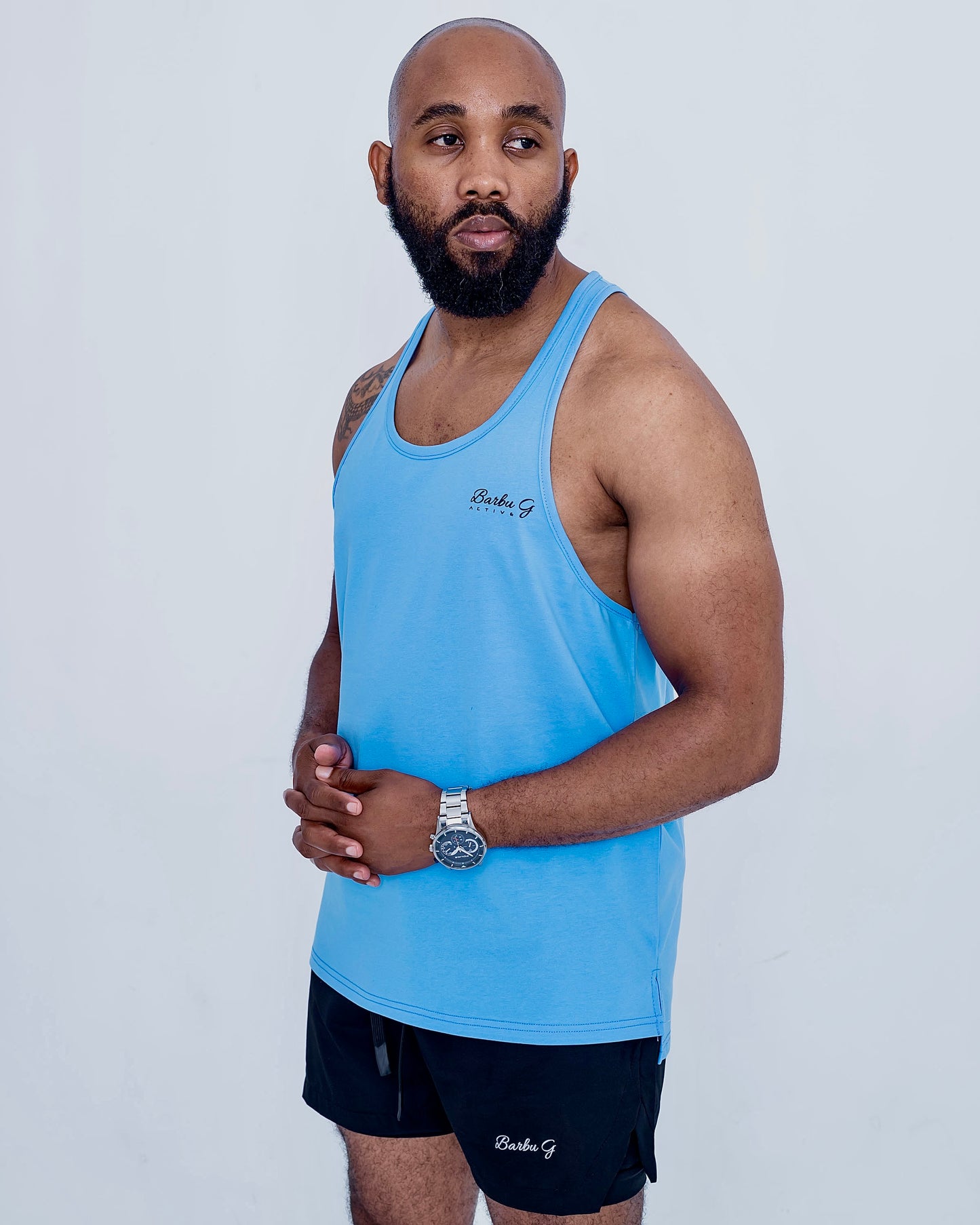 Men's Blue Active Vest - Cotton Blend Loose Fit Tank Top | BARBU G