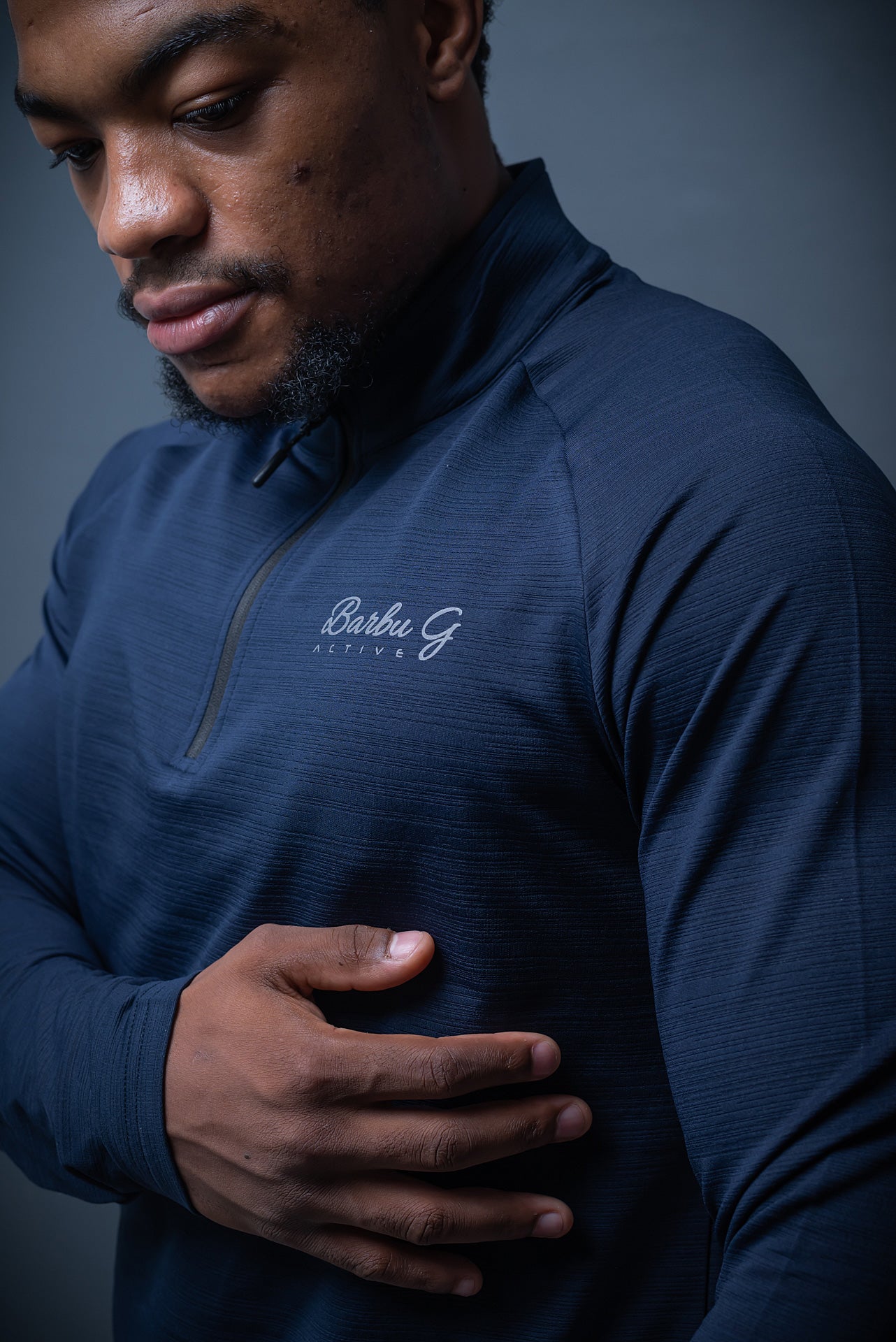 Men's Navy Active Long Sleeve Top - Performance Gym Shirt | BARBU G