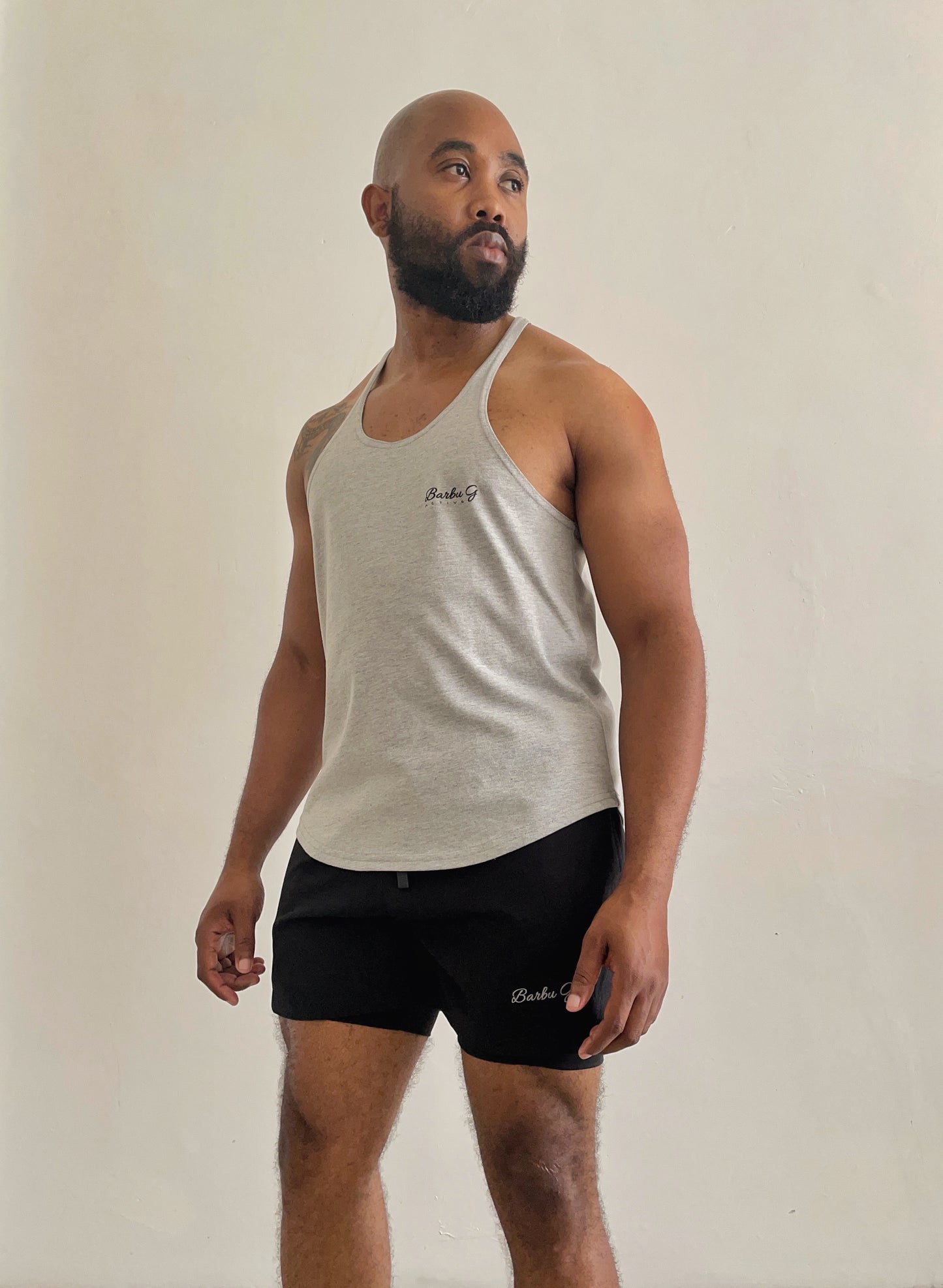 Men's Grey Active Vest - Cotton Blend Loose Fit Tank Top | BARBU G