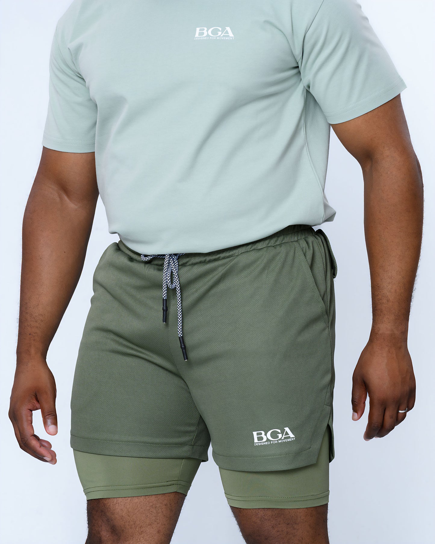 Men's Green 2-in-1 Active Shorts - Compression Gym Shorts | BARBU G