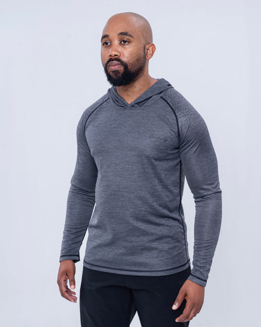 Men's Grey & Black Active Long Sleeve Top - Performance Gym Shirt | BARBU G