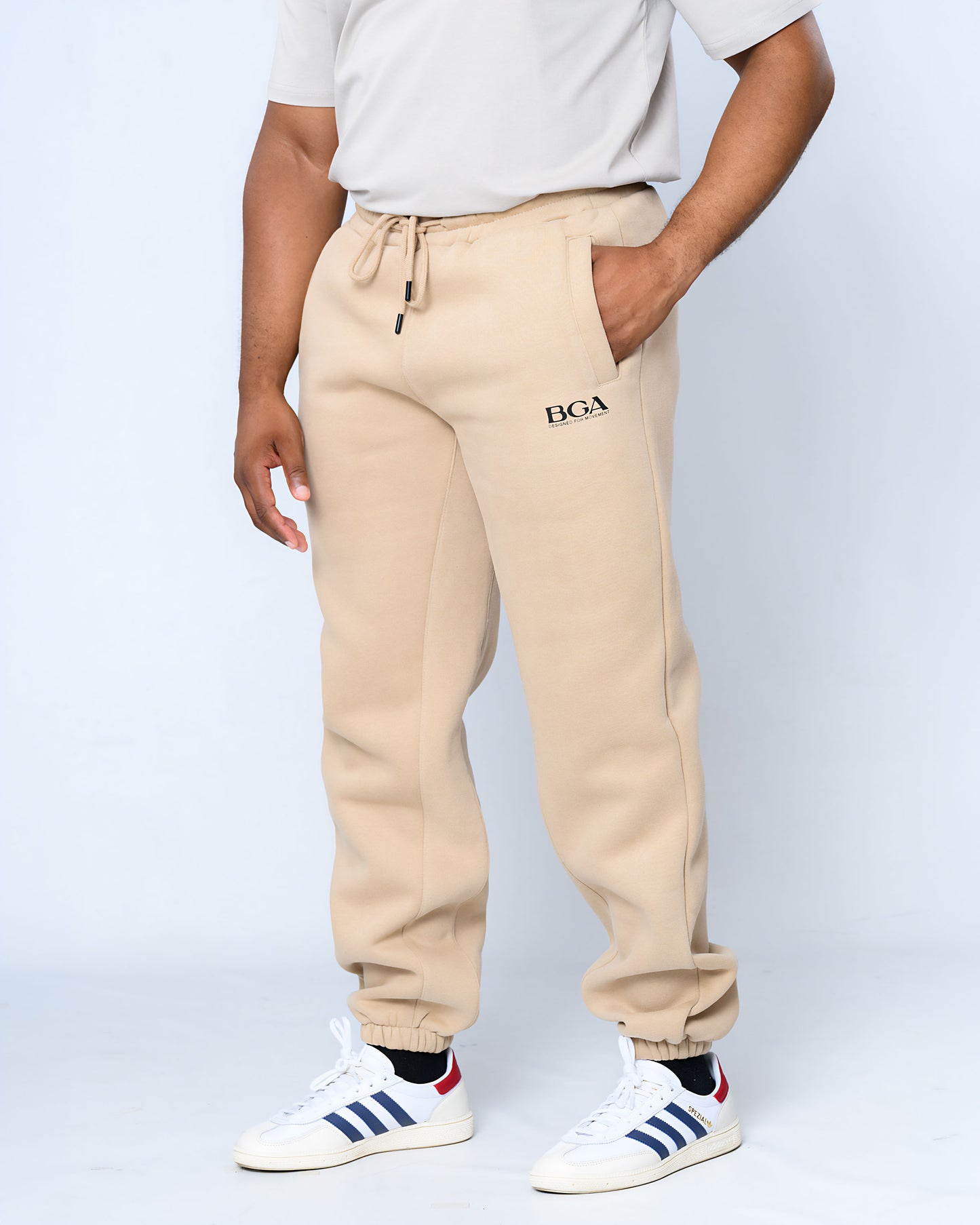 Men's Cream Active Pants - 100% Cotton Slim Fit Joggers | BARBU G