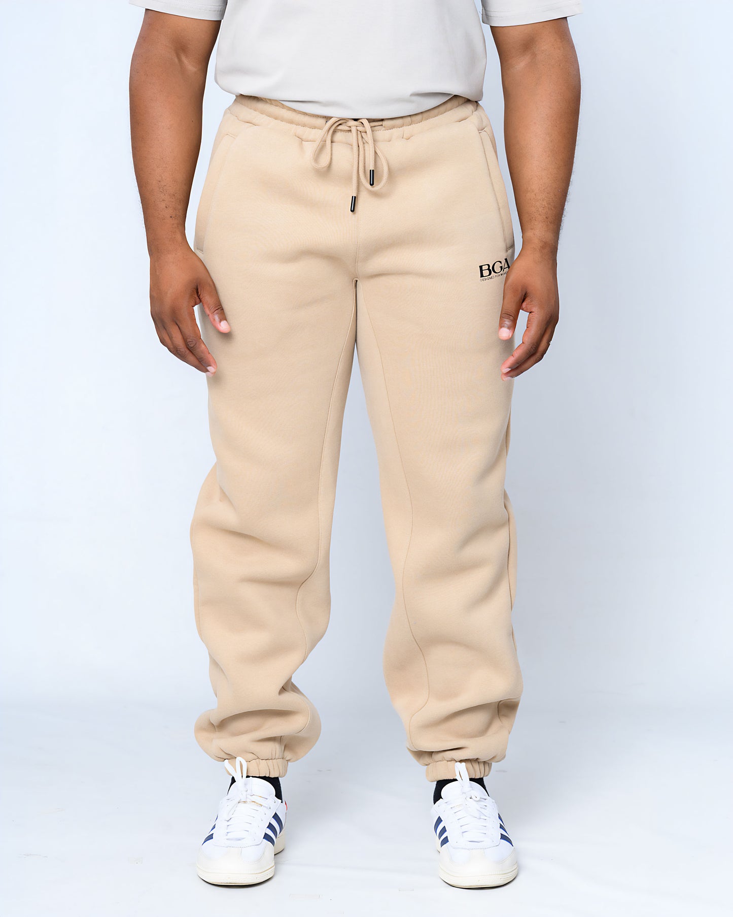 Men's Cream Active Pants - 100% Cotton Slim Fit Joggers | BARBU G