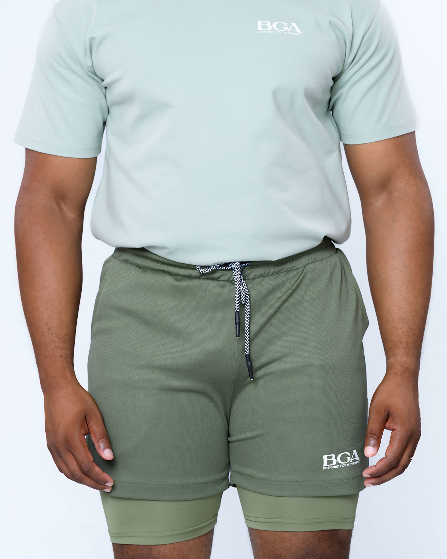 Men's Green 2-in-1 Active Shorts - Compression Gym Shorts | BARBU G