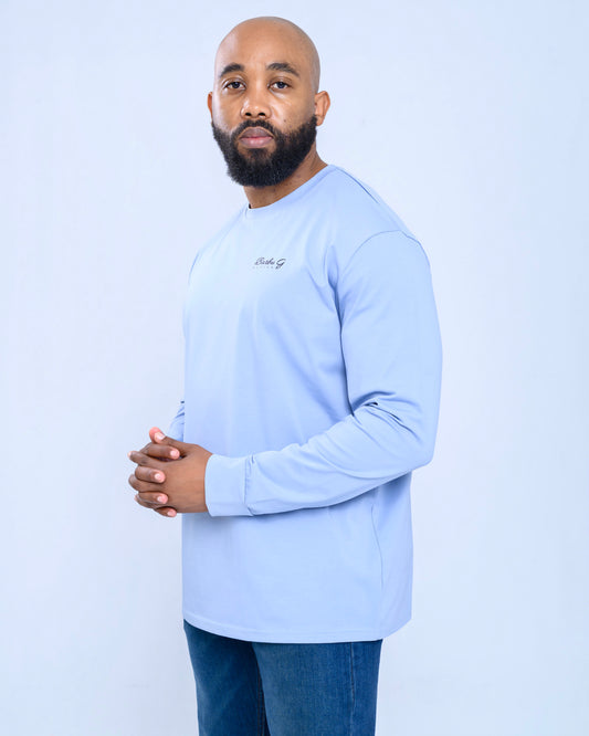 Men's Oversized Blue Active Long Sleeve Top - Cotton Blend Gym Shirt | BARBU G