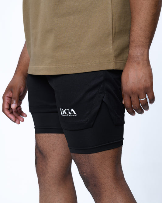 Men's Jet Black 2-in-1 Active Shorts - Compression Gym Shorts | BARBU G