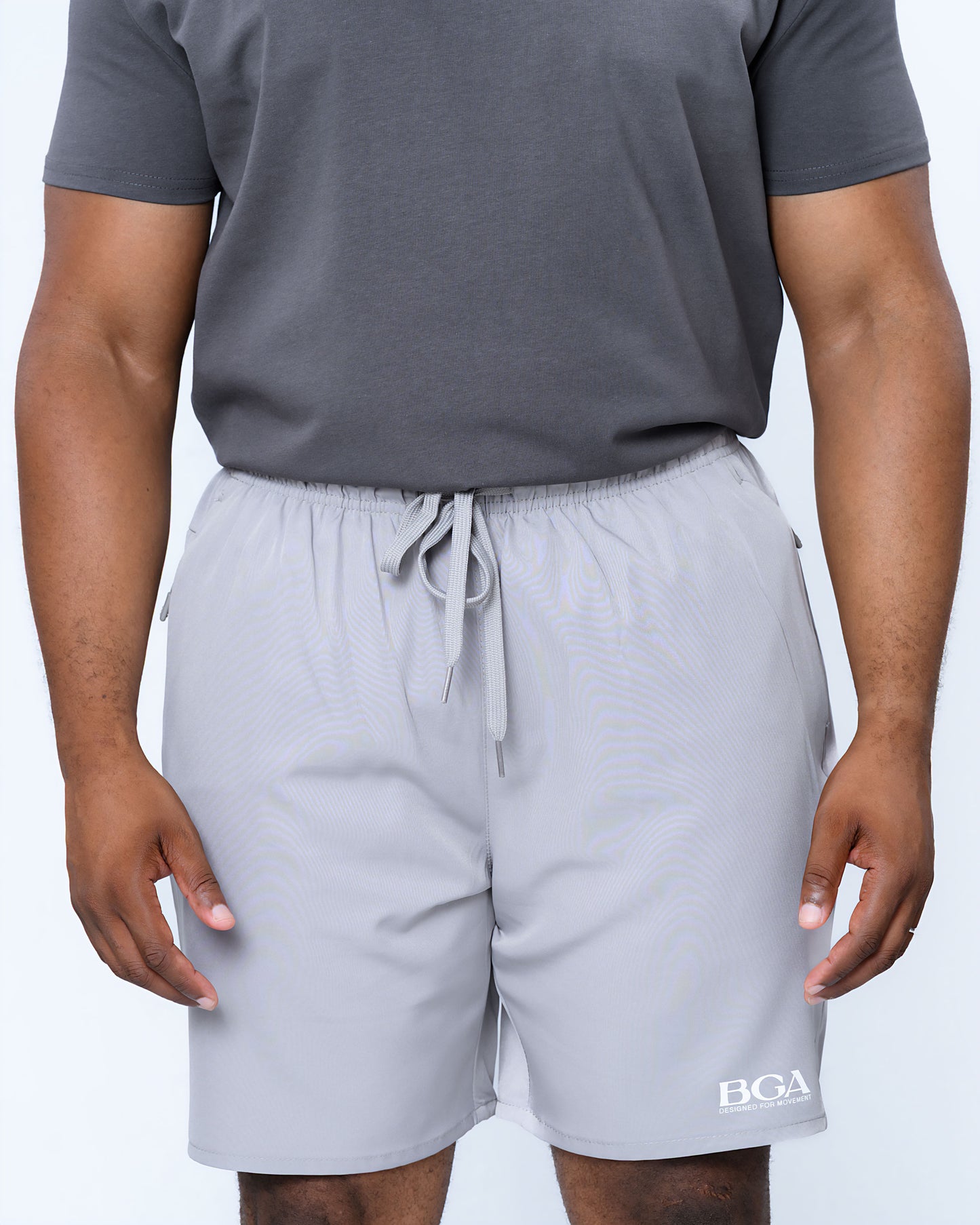 Men's Light Grey Active Shorts - Zip Pockets Gym Shorts | BARBU G