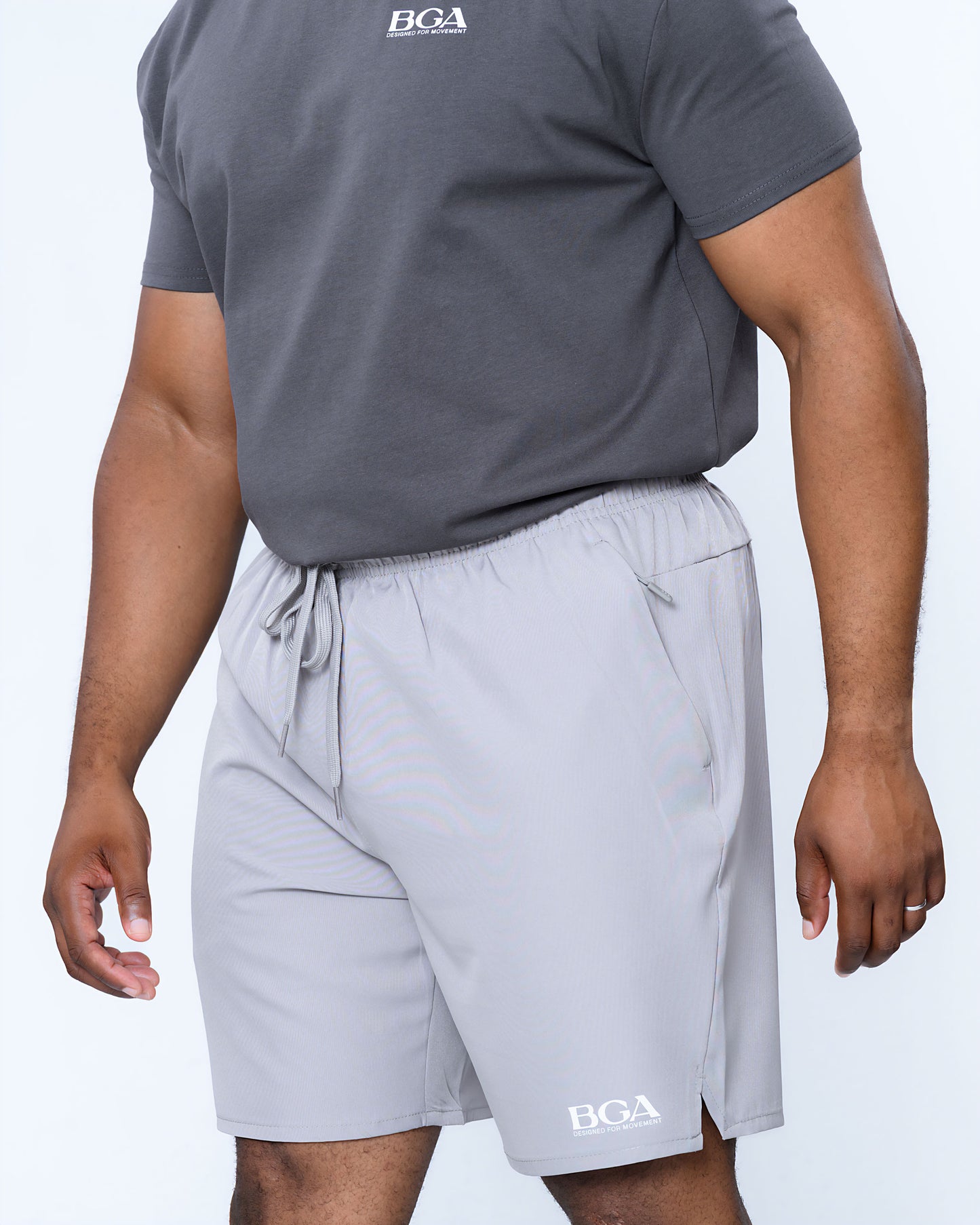 Men's Light Grey Active Shorts - Zip Pockets Gym Shorts | BARBU G