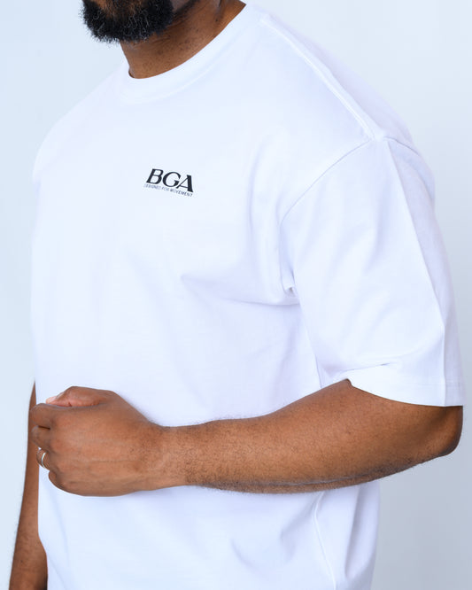 Men's Oversized White Active Tee - 100% Heavy Cotton Gym T-Shirt | BARBU G