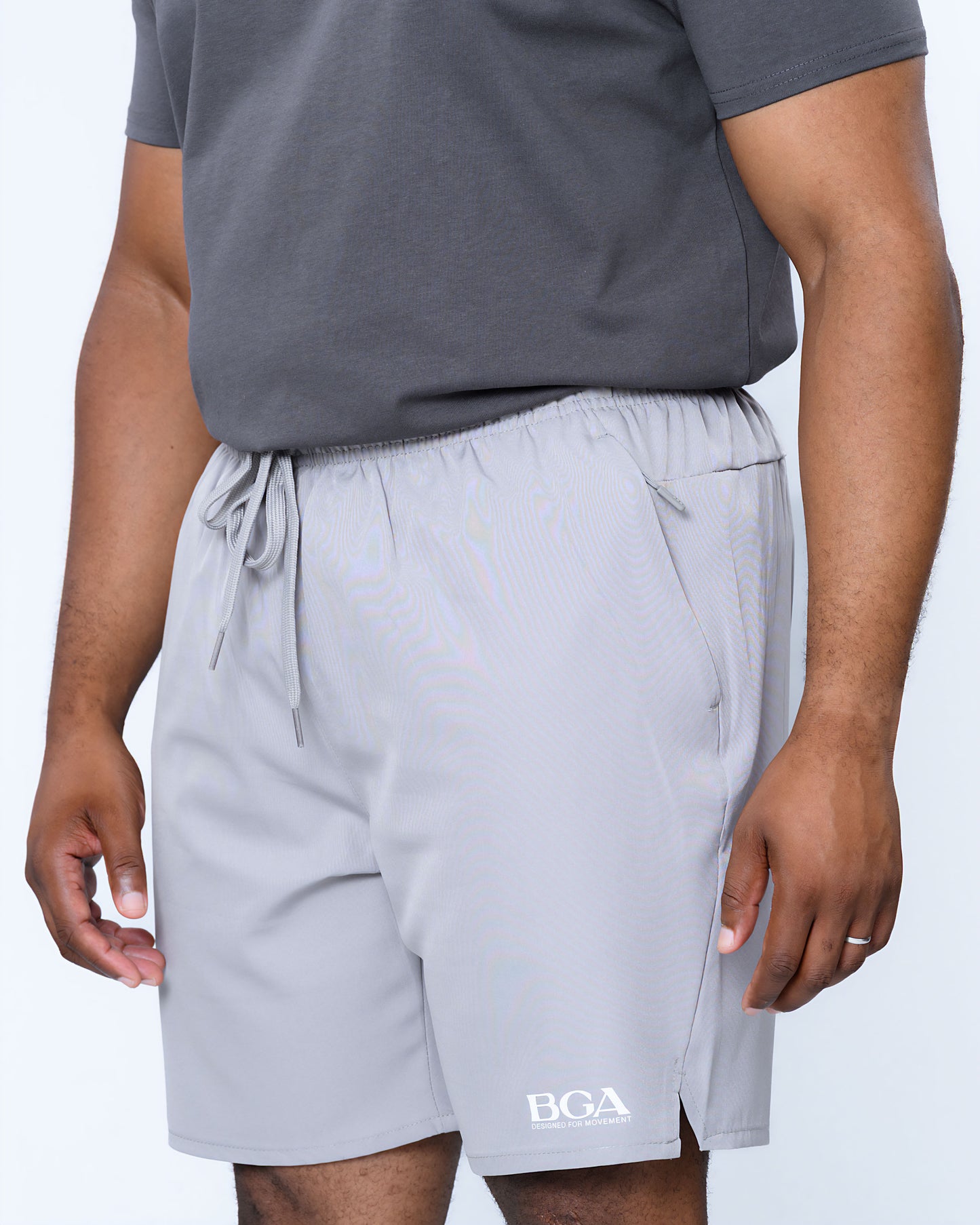 Men's Light Grey Active Shorts - Zip Pockets Gym Shorts | BARBU G