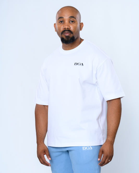 Men's Oversized White Active Tee - 100% Heavy Cotton Gym T-Shirt | BARBU G