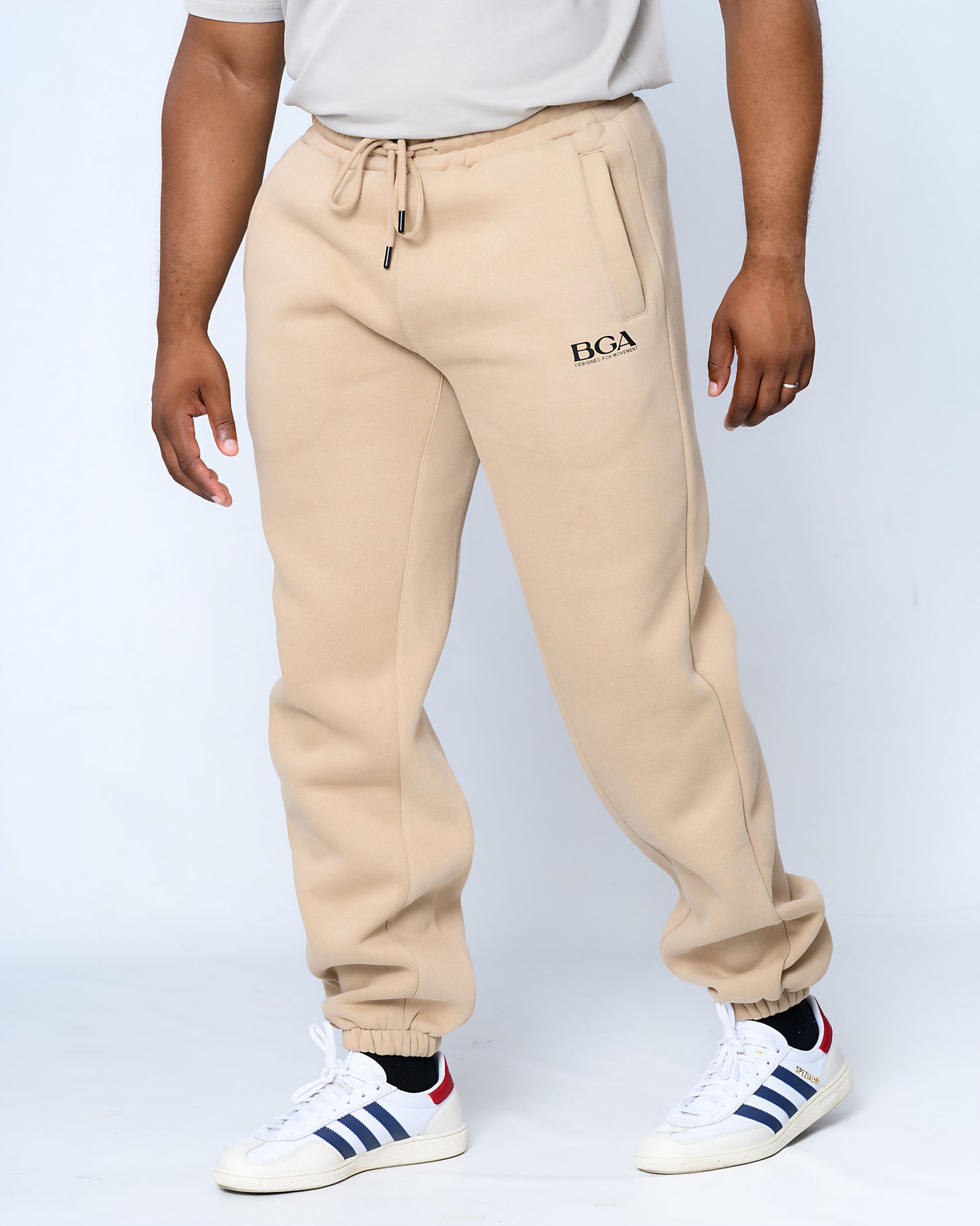 Men's Cream Active Pants - 100% Cotton Slim Fit Joggers | BARBU G