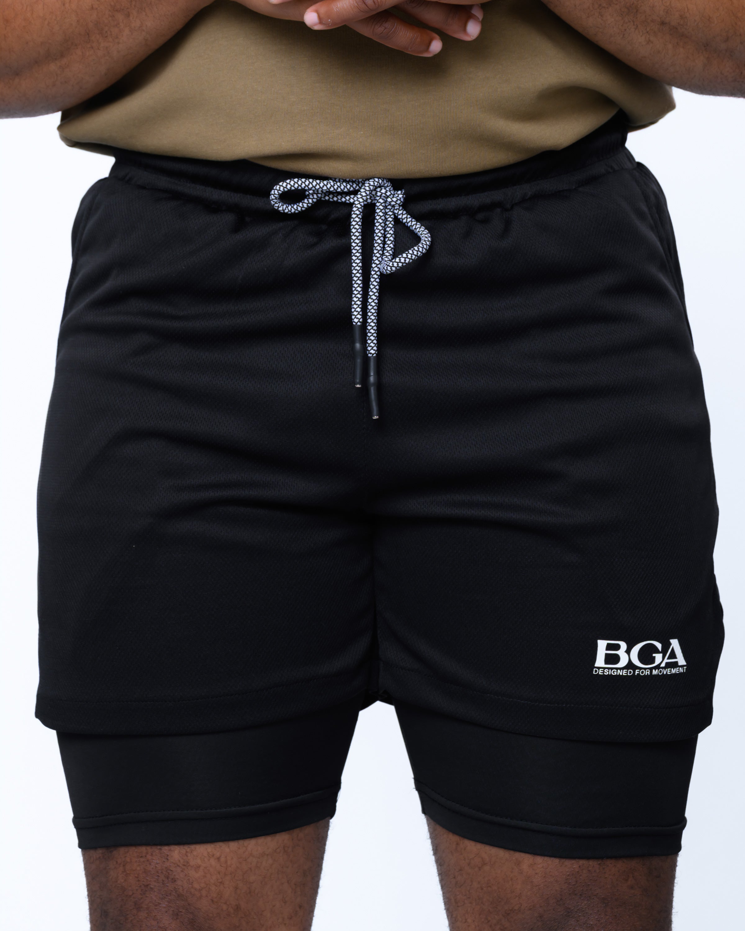 Men's Jet Black 2-in-1 Active Shorts - Compression Gym Shorts